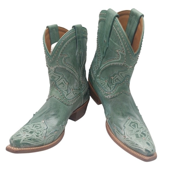 Lucchese Shoes - Lucchese M4977 Women's 7.5 B Turquoise Teal Leather Studded Western Boots NOS